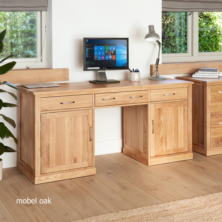 Mobel Oak Large Hidden Office Twin Pedestal Desk