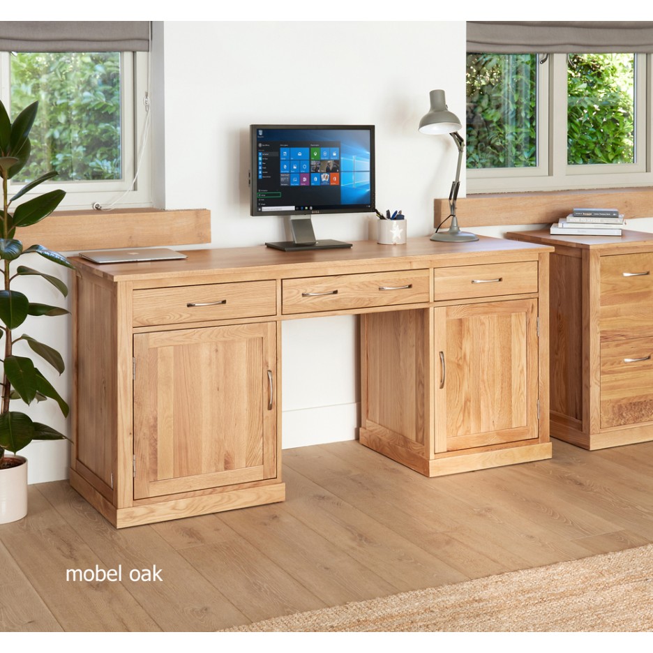 Mobel Oak Large Hidden Office Twin Pedestal Desk Mobel Oak Large Hidden Office Twin Pedestal Desk