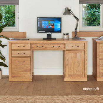 Mobel Oak Twin Pedestal Computer Desk