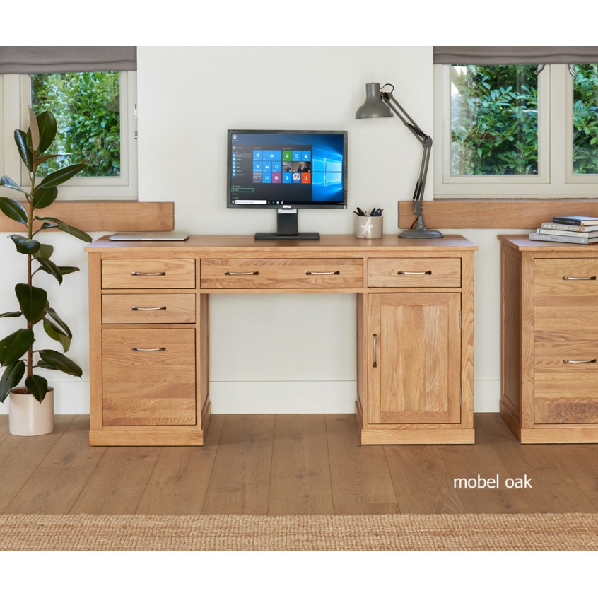 Mobel Oak Twin Pedestal Computer Desk