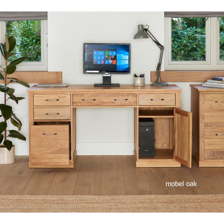 Mobel Oak Twin Pedestal Computer Desk