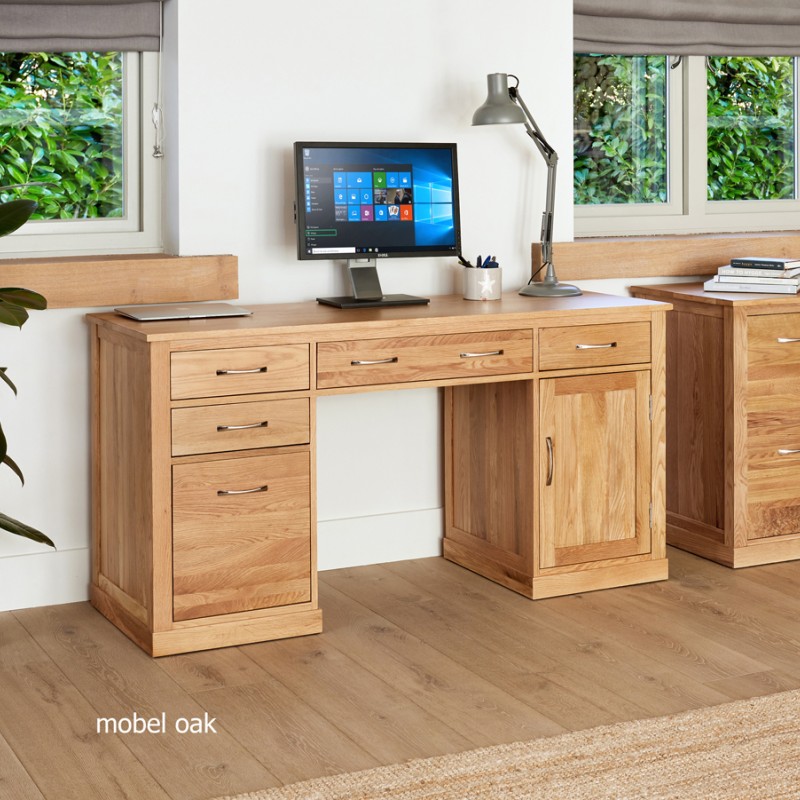 Mobel Oak Twin Pedestal Computer Desk