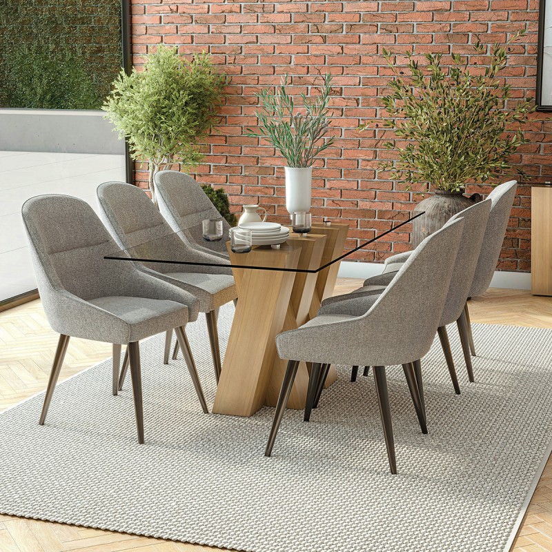 Nevada Oak Large Fixed Dining Table with CLEAR Glass