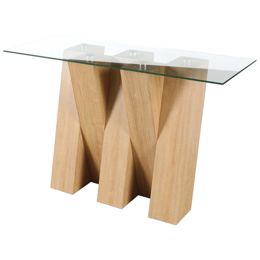 Nevada Oak Console Table with CLEAR Glass