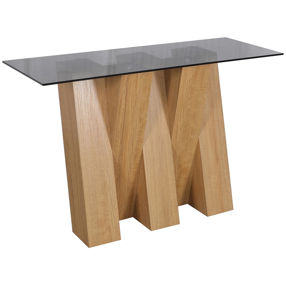 Nevada Oak Console Table with SMOKED Glass