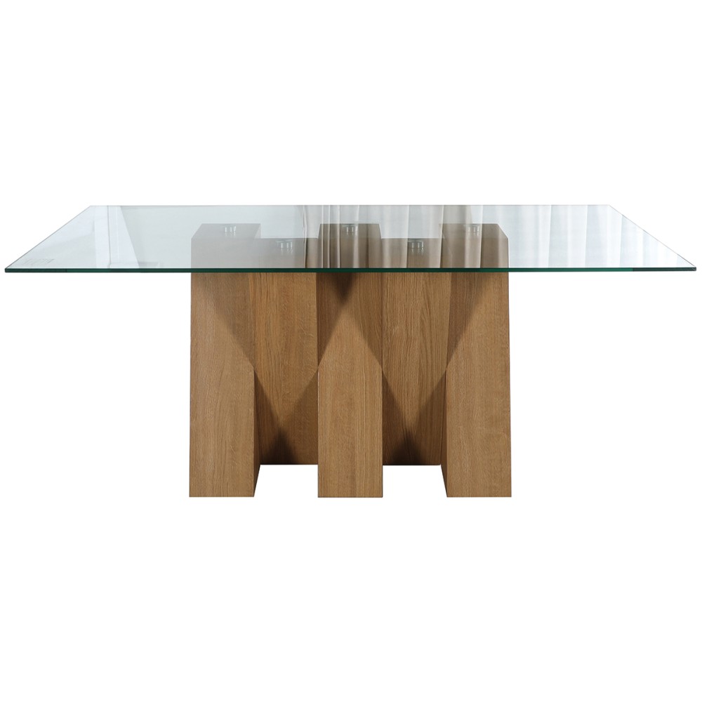 Nevada Oak Large Fixed Dining Table with CLEAR Glass Nevada Oak Large Fixed Dining Table with CLEAR Glass