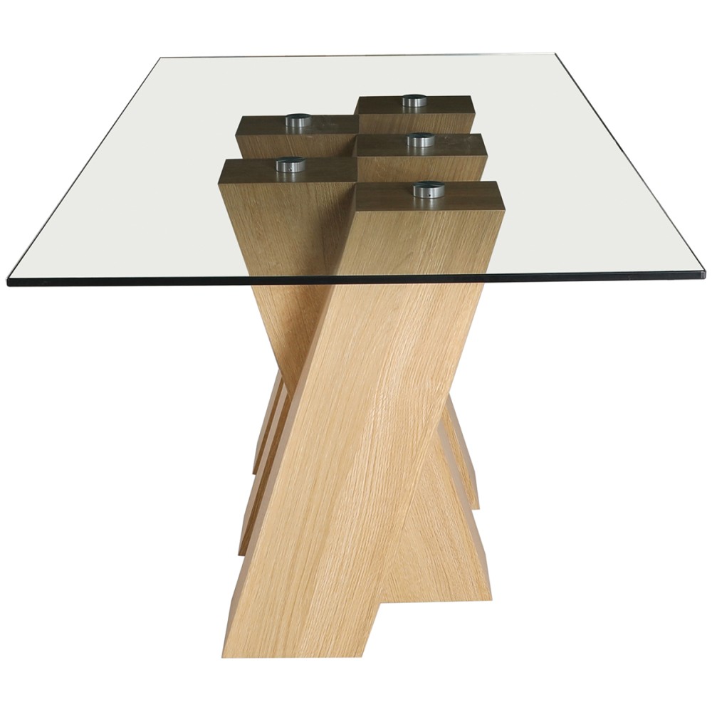 Nevada Oak Large Fixed Dining Table with CLEAR Glass Nevada Oak Large Fixed Dining Table with CLEAR Glass