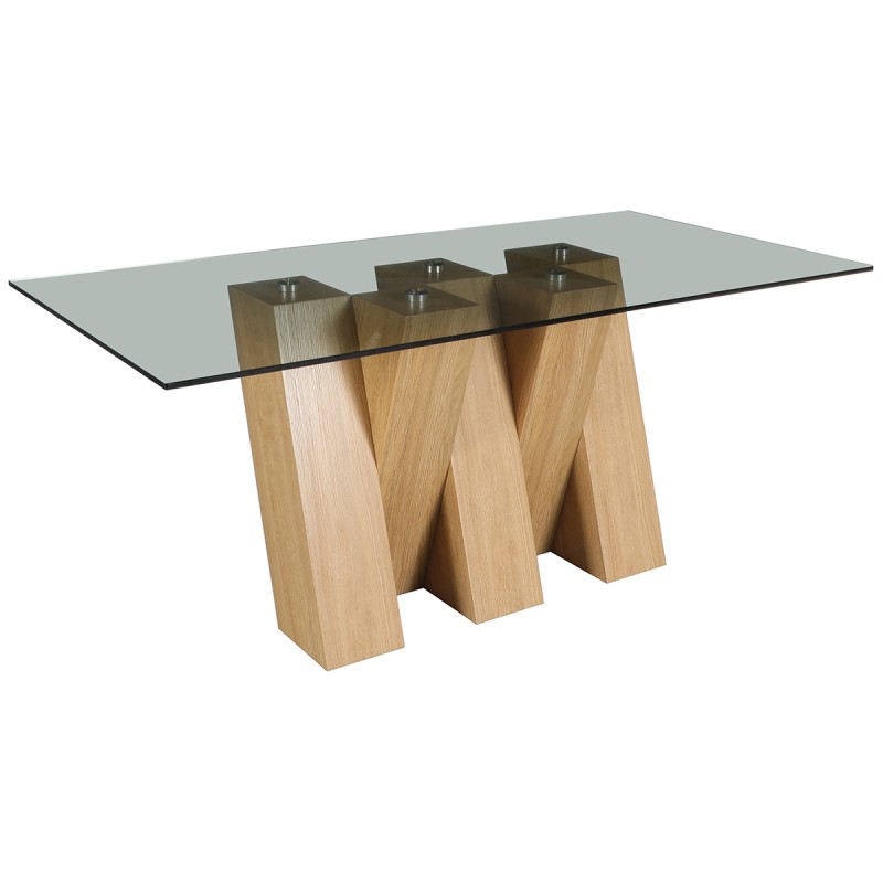 Nevada Oak Large Fixed Dining Table with SMOKED Glass