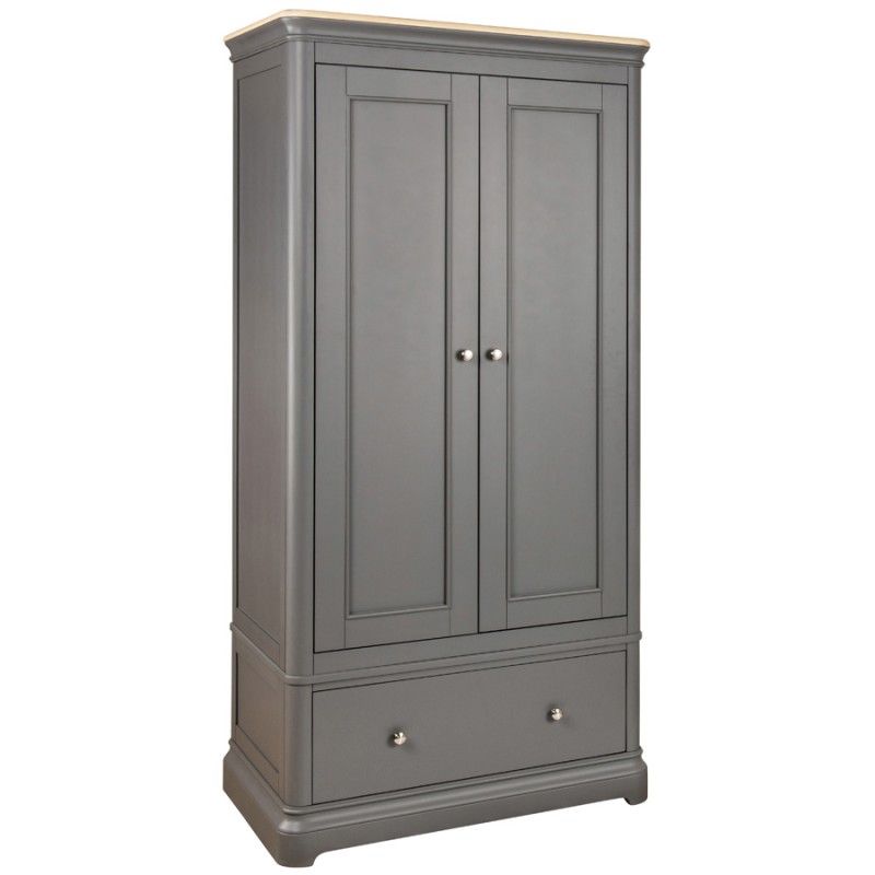 Pebble Grey Painted 2 Door Double Wardrobe With Drawer