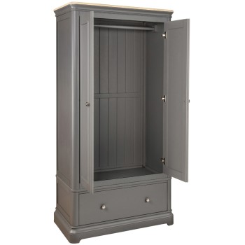 Pebble Grey Painted 2 Door Double Wardrobe With Drawer