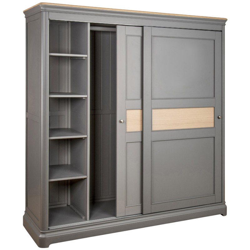 Pebble Grey Painted Sliding Door Double Wardrobe