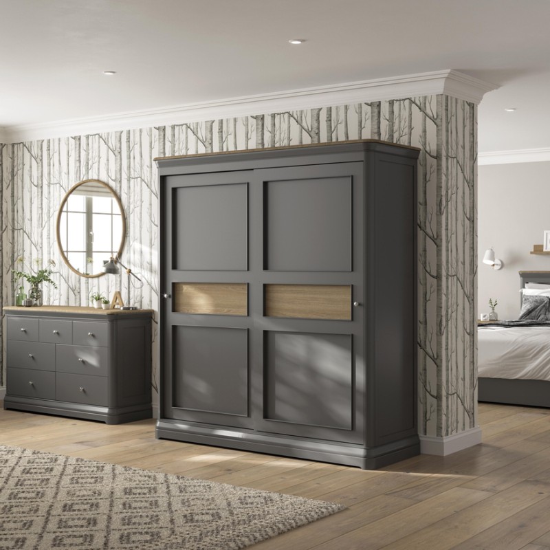Pebble Grey Painted 2 Drawer Bedside Cabinet