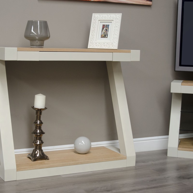 Z Painted  Hall Table with Natural Oak Top