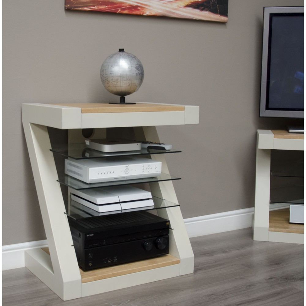 Z Painted Hifi Unit Cabinet with Natural Oak Top