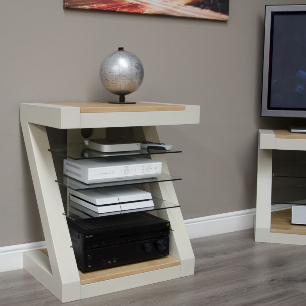 Z Painted Hifi Unit Cabinet with Natural Oak Top