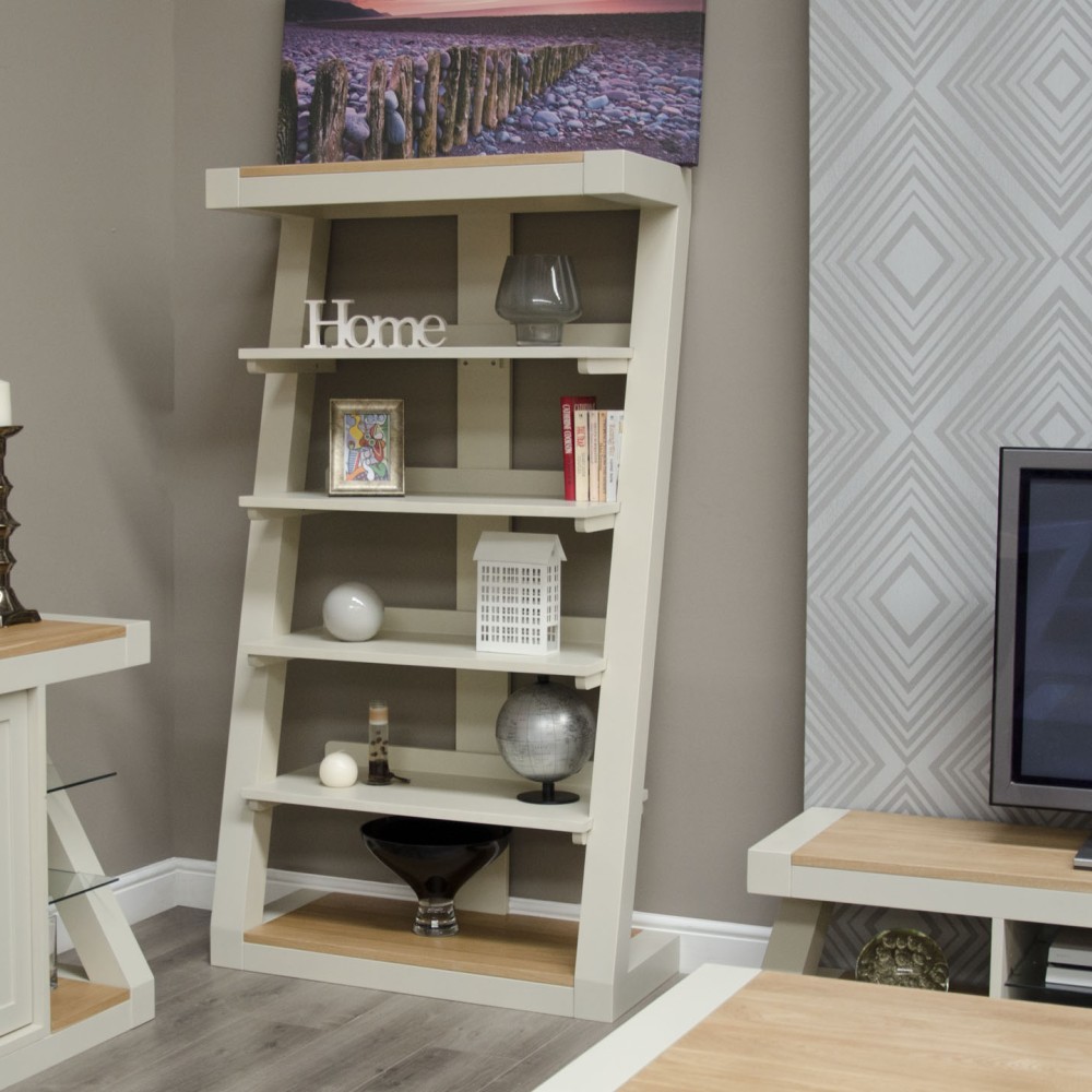 Z Painted  Large Bookcase with Natural Oak Top