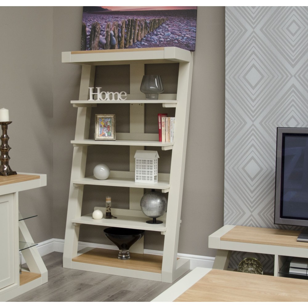 Z Painted  Large Bookcase with Natural Oak Top