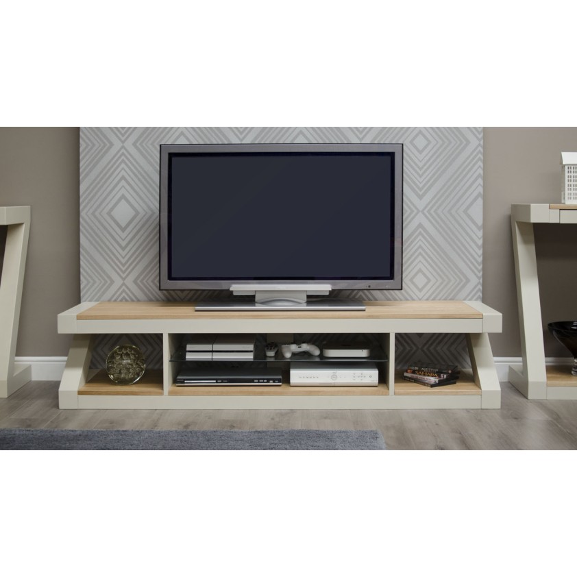 Z Painted Large Plasma TV Cabinet with Natural Oak Top Z Painted Large Plasma TV Cabinet with Natural Oak Top