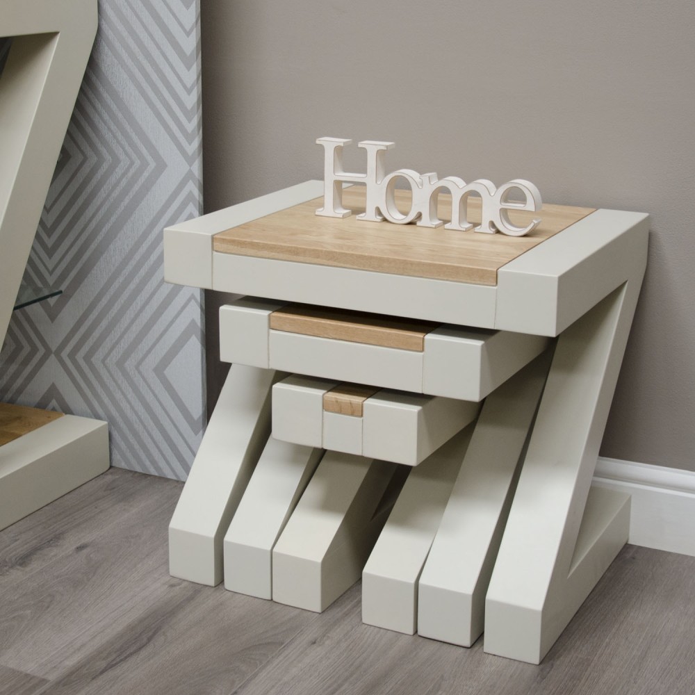 Z Painted Nest of Tables with Natural Oak Top