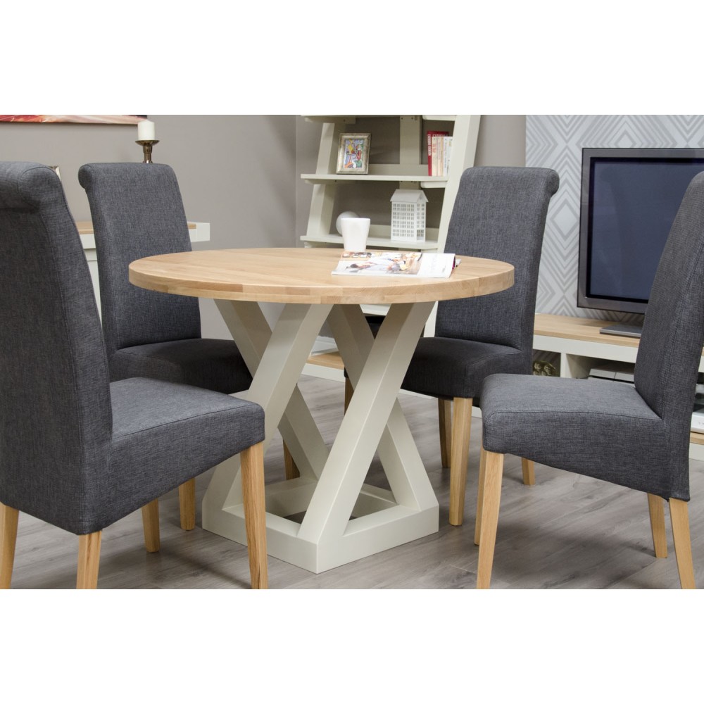 Z Painted Round Dining Table with Natural Oak Top