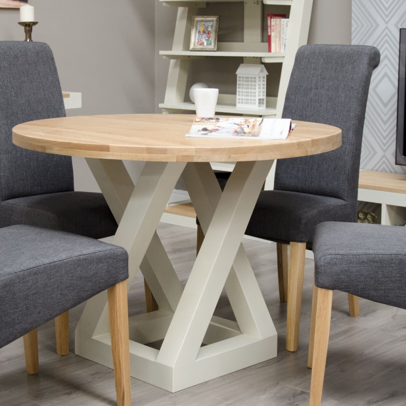 Z Painted Round Dining Table with Natural Oak Top