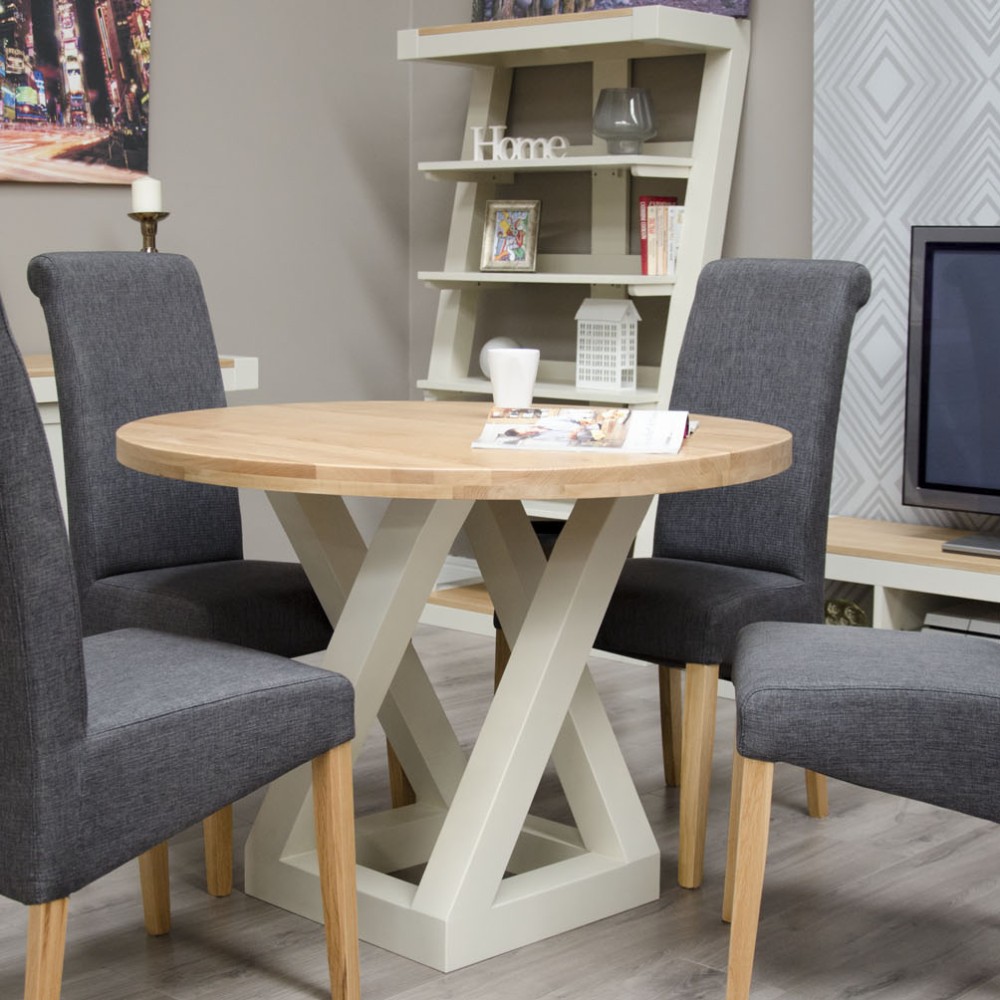 Z Painted Round Dining Table with Natural Oak Top