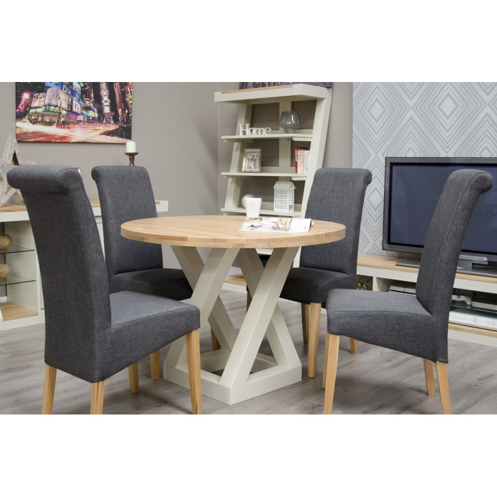 Z Painted Round Dining Table with Natural Oak Top