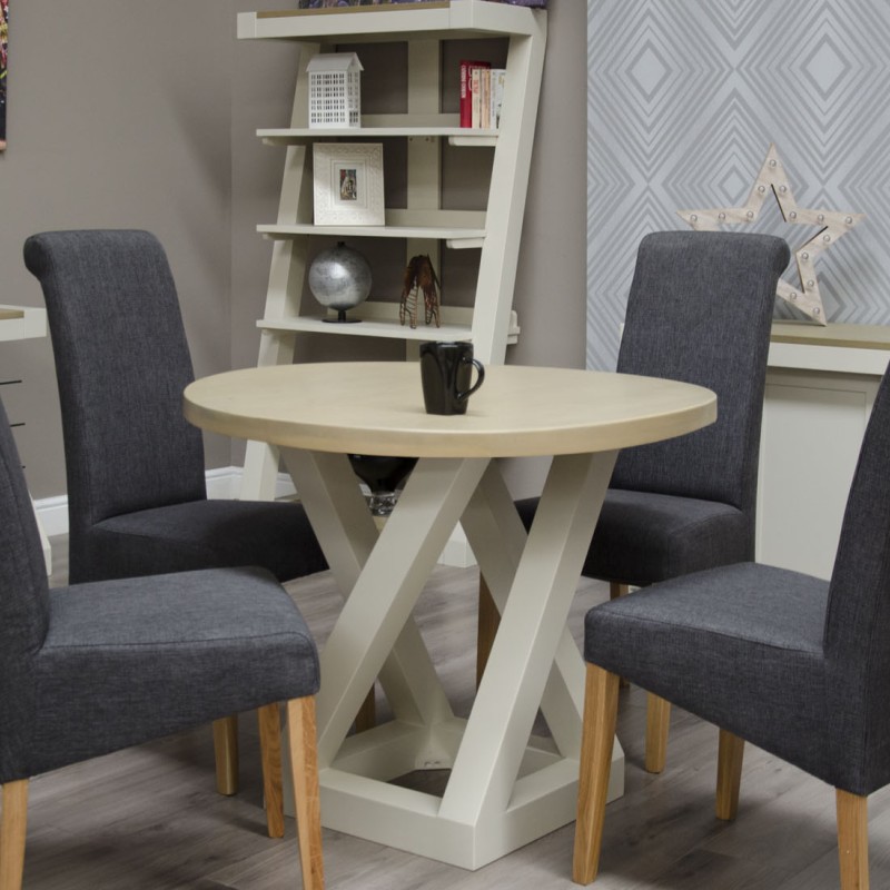 Z Painted Round Dining Table with Smoke Oak Top