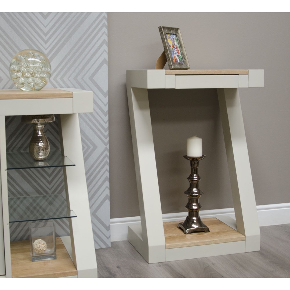 Z Painted Small Hall Table with Natural Oak Top