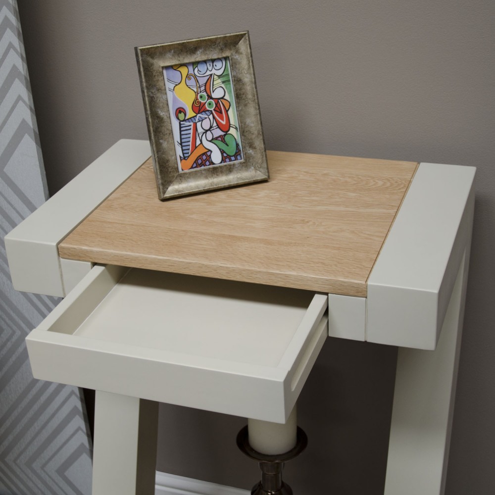 Z Painted Small Hall Table with Natural Oak Top