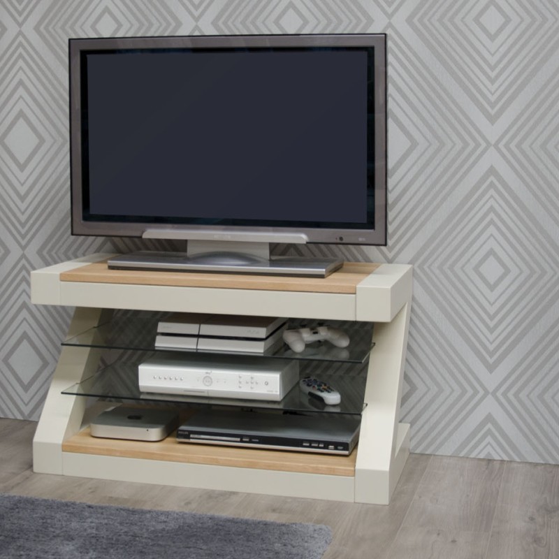 Z Painted TV Cabinet with Natural Oak Top