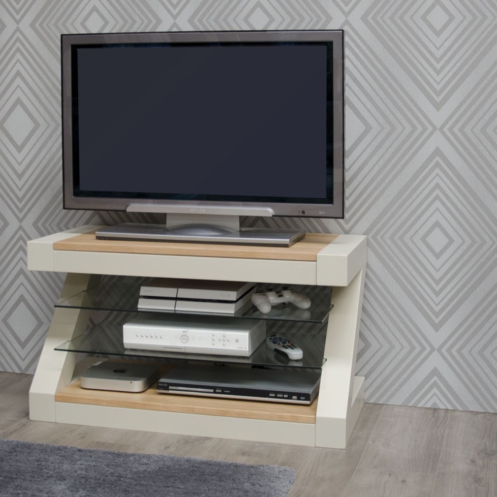 Z Painted TV Cabinet with Natural Oak Top