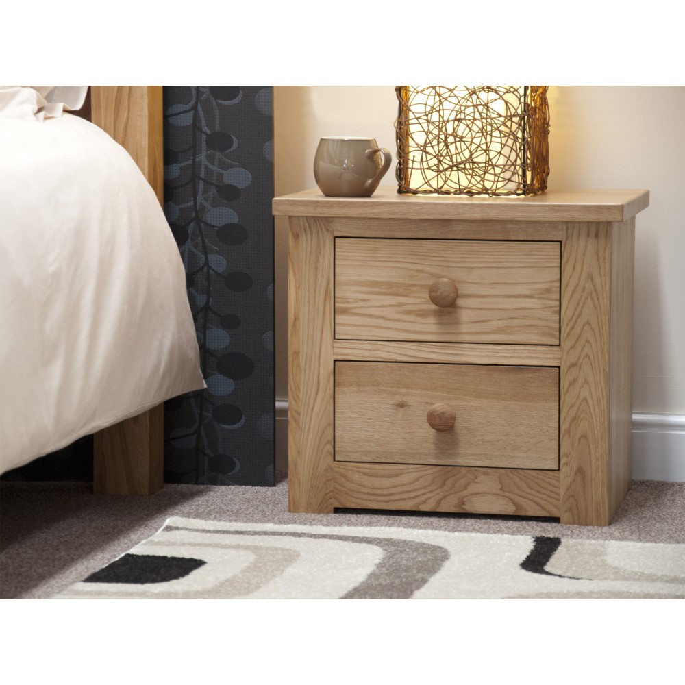 Torino Contemporary Oak 2 Drawer Narrow Bedside