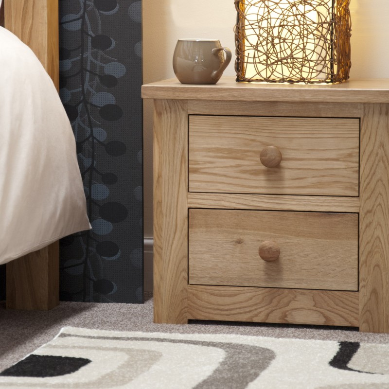 Torino Contemporary Oak 2 Drawer Narrow Bedside