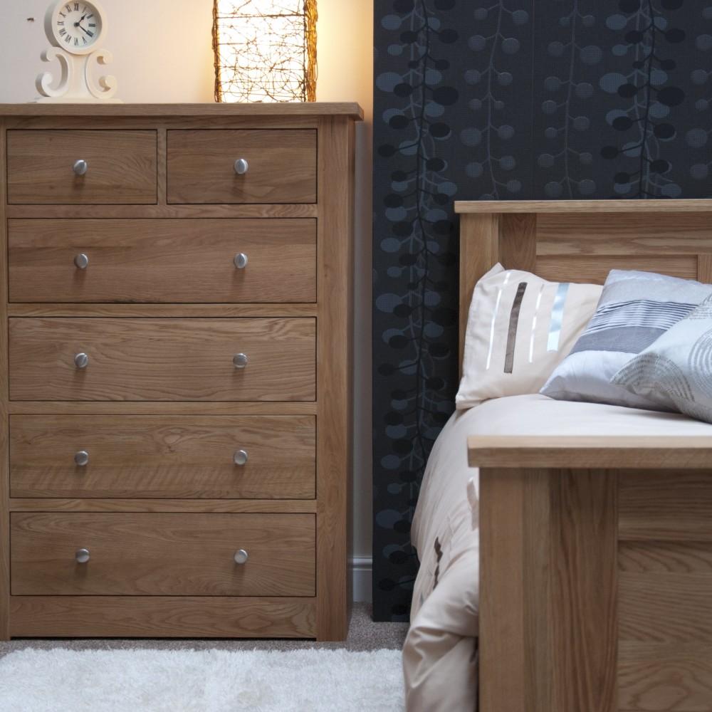 Torino Contemporary Oak 2 Over 4 Drawer Chest