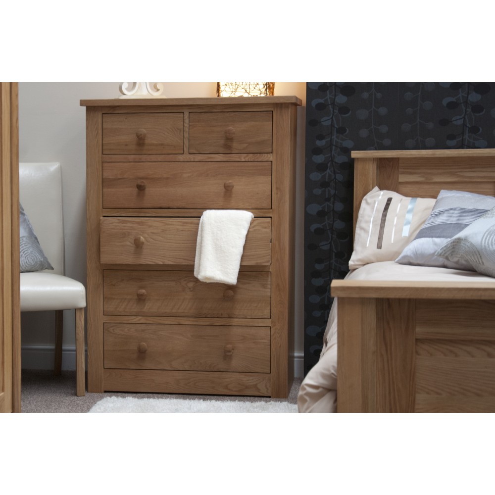 Torino Contemporary Oak 2 Over 4 Drawer Chest