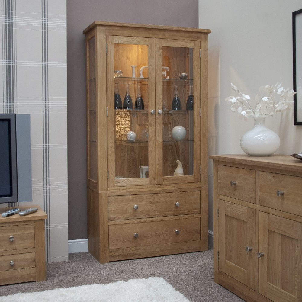 Torino Contemporary Oak Glass Display Cabinet