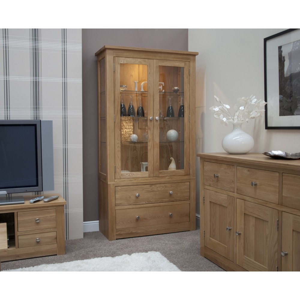 Torino Contemporary Oak Glass Display Cabinet