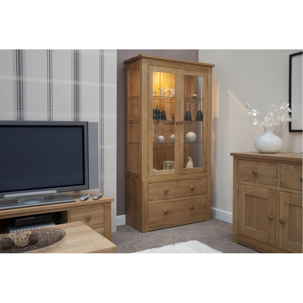 Torino Contemporary Oak Glass Display Cabinet
