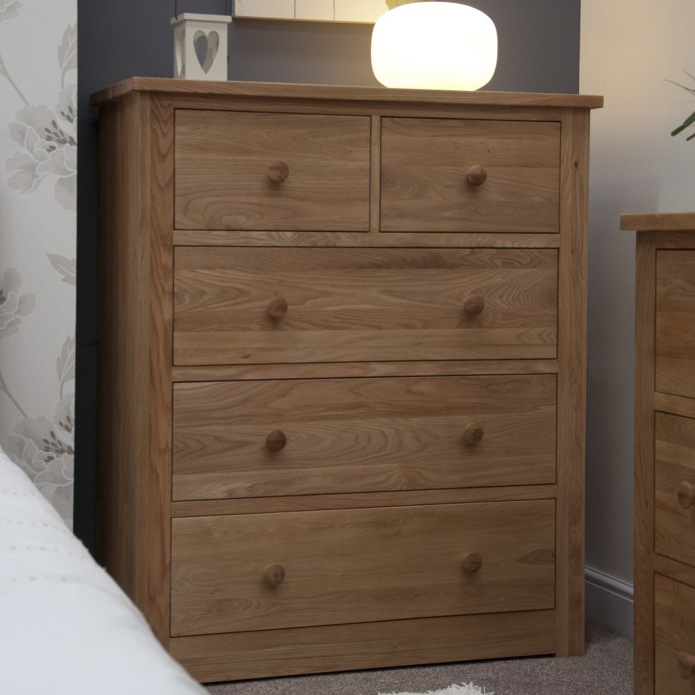 Torino Contemporary Oak WIDE 2 Over 3 Drawer Chest
