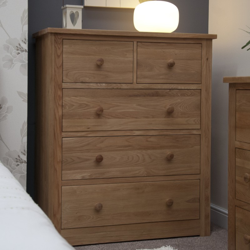 Torino Contemporary Oak WIDE 2 Over 3 Drawer Chest