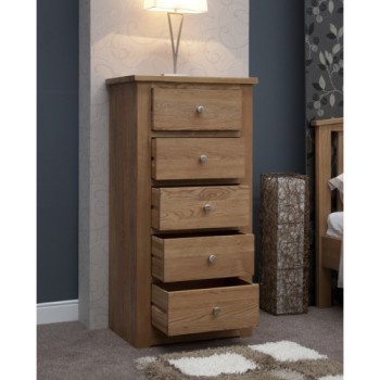 Torino Contemporary Oak 5 Drawer Narrow Chest
