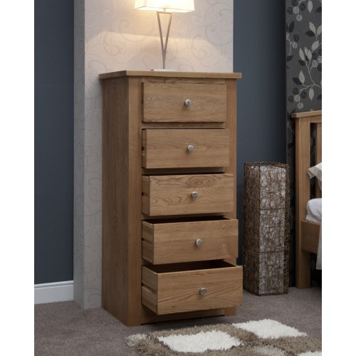 Torino Contemporary Oak 5 Drawer Narrow Chest