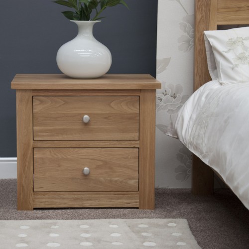 Torino Contemporary Oak 2 Drawer WIDE Bedside Cabinet