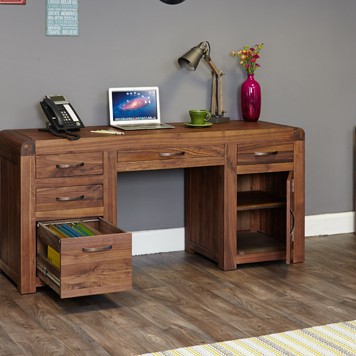 Shiro Walnut Twin Pedestal Computer Desk