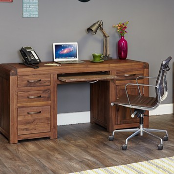 Shiro Walnut Twin Pedestal Computer Desk