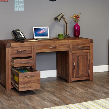 Shiro Walnut Twin Pedestal Computer Desk