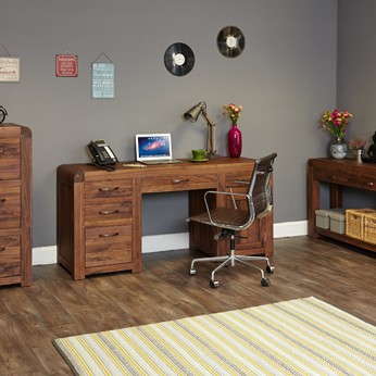 Shiro Walnut Twin Pedestal Computer Desk