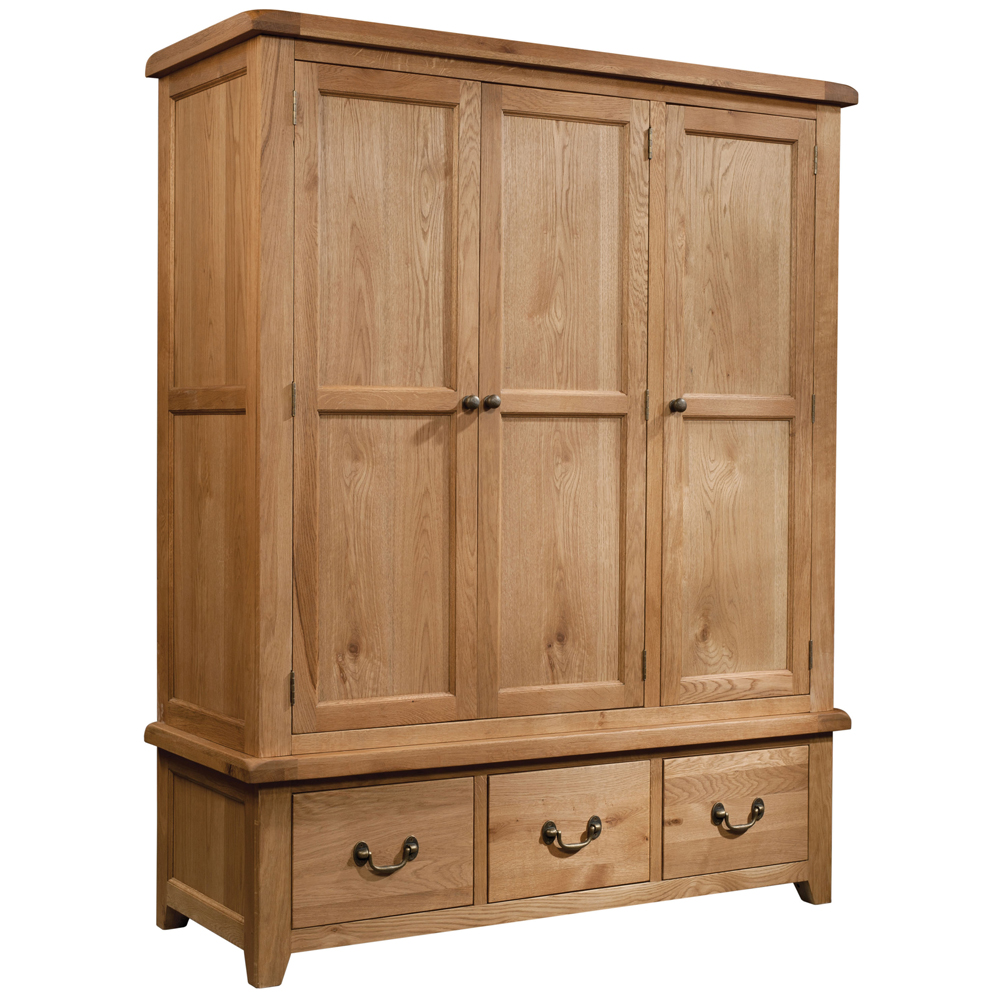Somerset Oak Triple Wardrobe With 3 Drawers