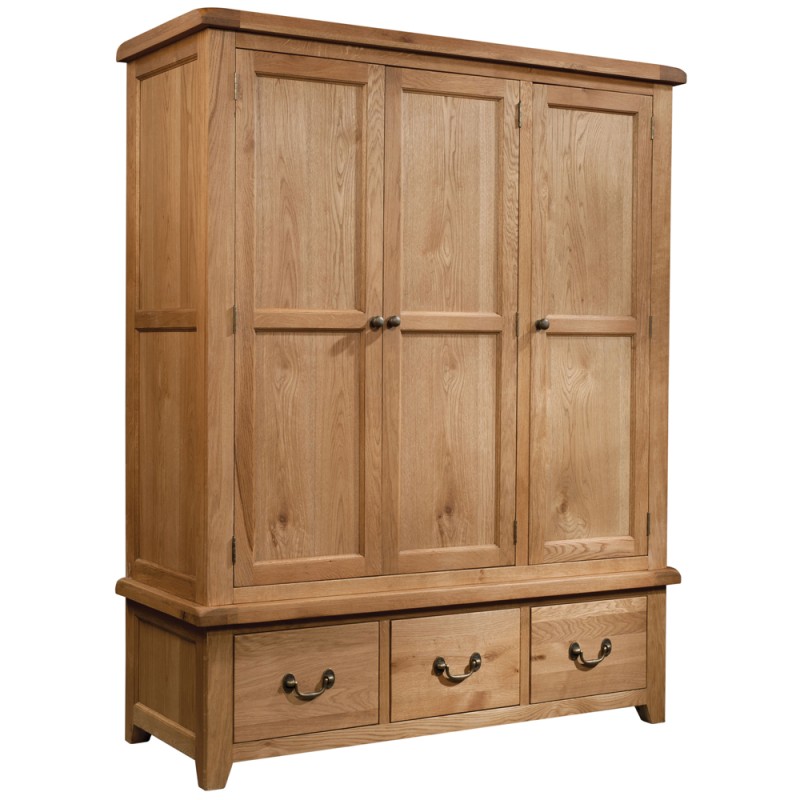 Somerset Oak Triple Wardrobe With 3 Drawers